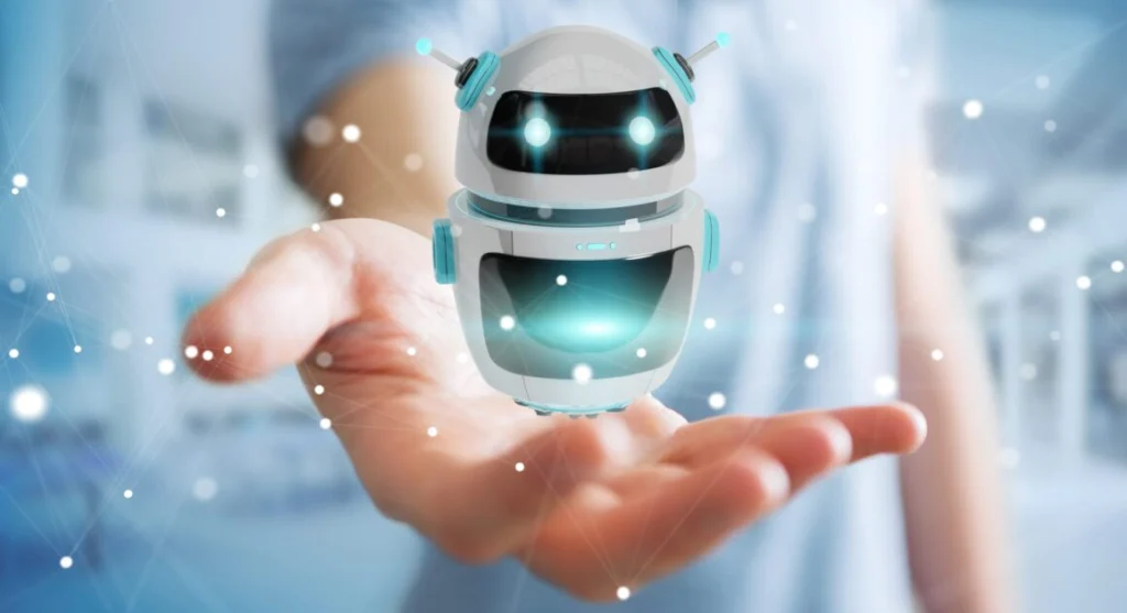 Businessman using digital chatbot robot application 3D rendering Dr Paco Gil